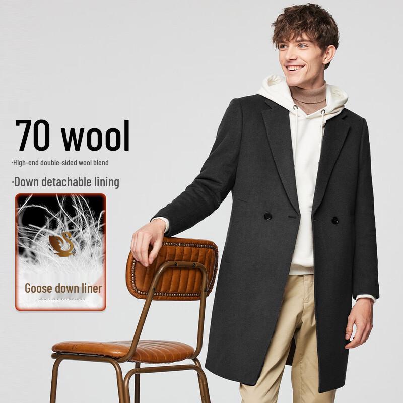 Hodo Men's Double-Sided Wool Coat with Removable Goose Down Liner