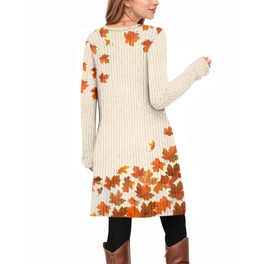Women's Fashion Casual Long SleeveTunic Dress With Pockets Side Button Dress
