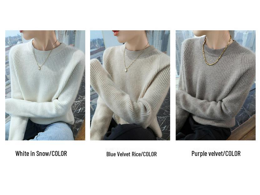 Women's Thickened Cashmere Sweater - Loose Fit, Round Neck, Long-Sleeved, Knitted Base Shirt for Autumn/Winter Fashion