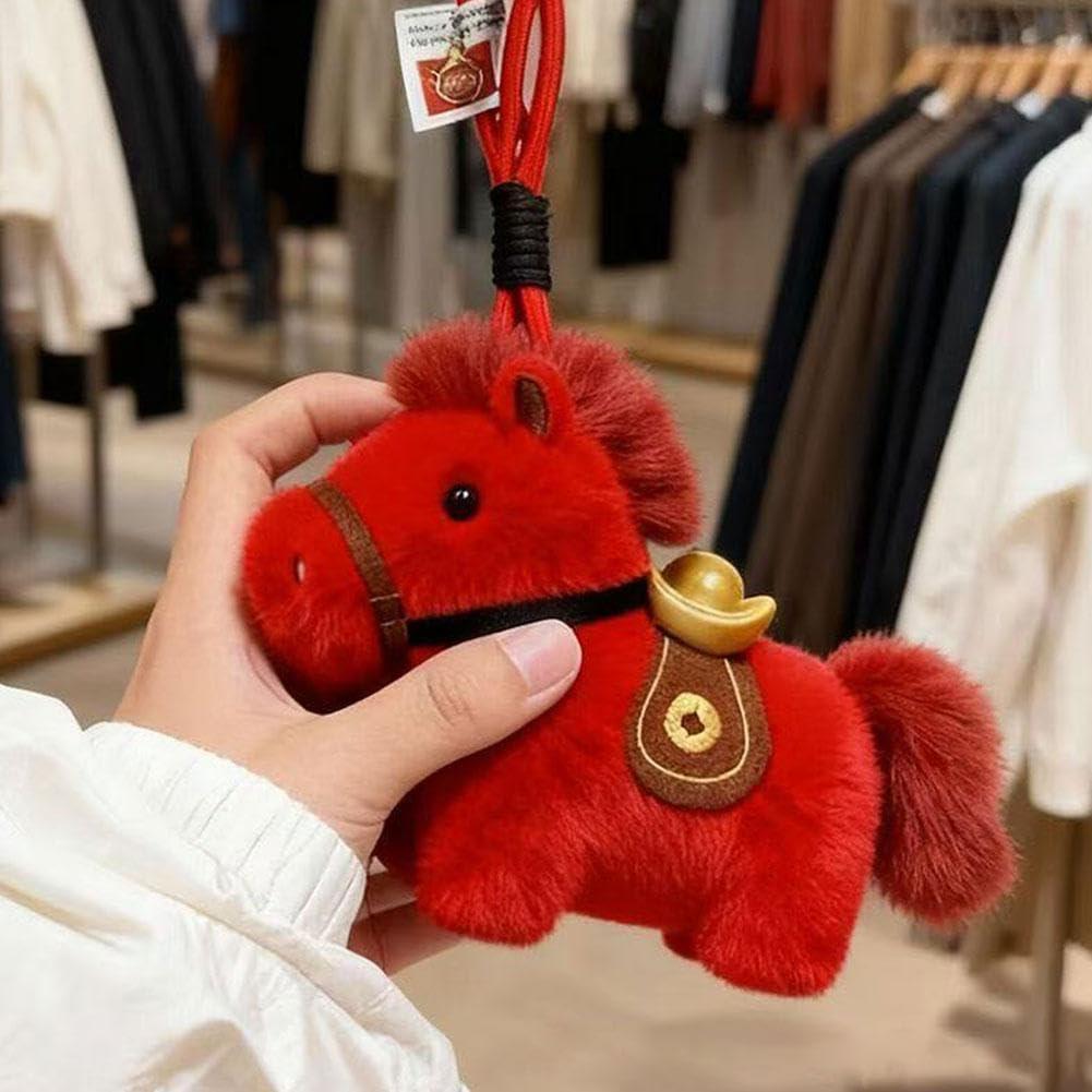 Shnmersy Zodiac Horse Plush Toy Plush Keychain with Lanyard Amulet Horse Cute Animal Pendant Original War Horse Year of the Horse Decoration Kids