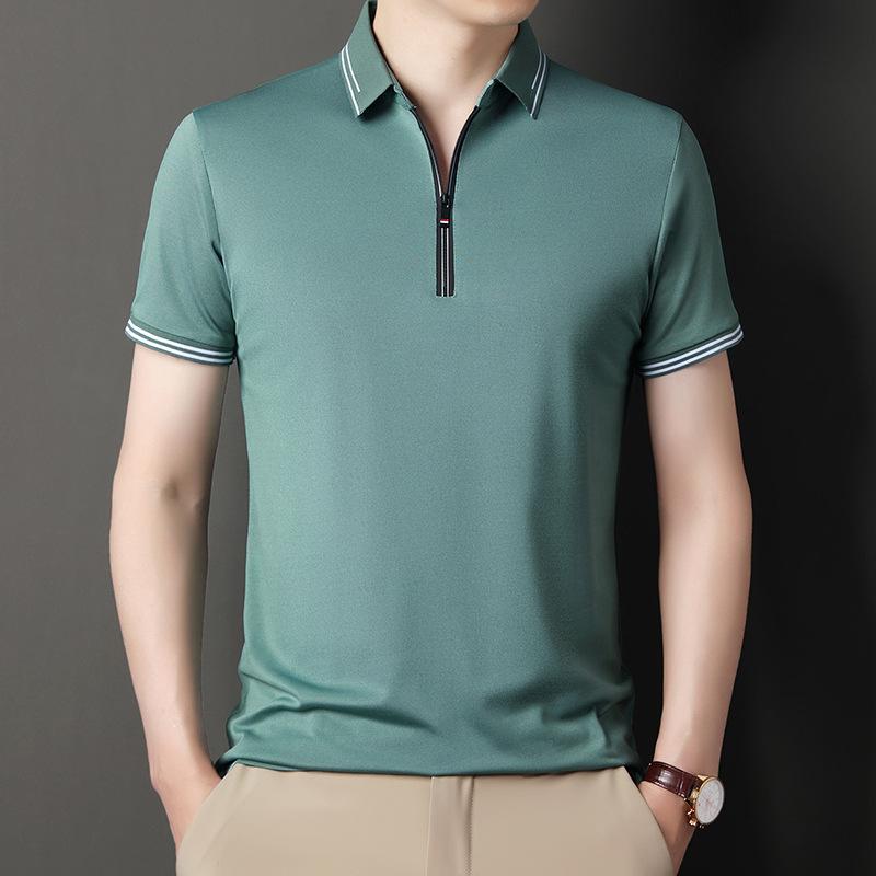 Men's Summer Lapel Half Zip Short Sleeve T-shirt Stylish Versatile Casual Top