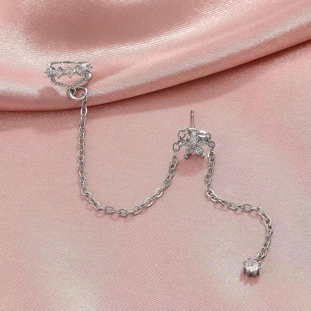 European & American Long Tassel Chain Clip-On Earrings - Versatile Fairy-Inspired Korean Style for Women