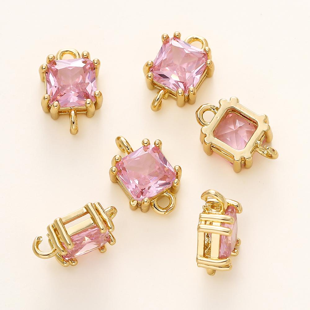4/6Pcs 14/18K Gold Color Plated Zircon Single Hole Love Heart Double Hole Square Pendants For DIY Jewelry Making Findings