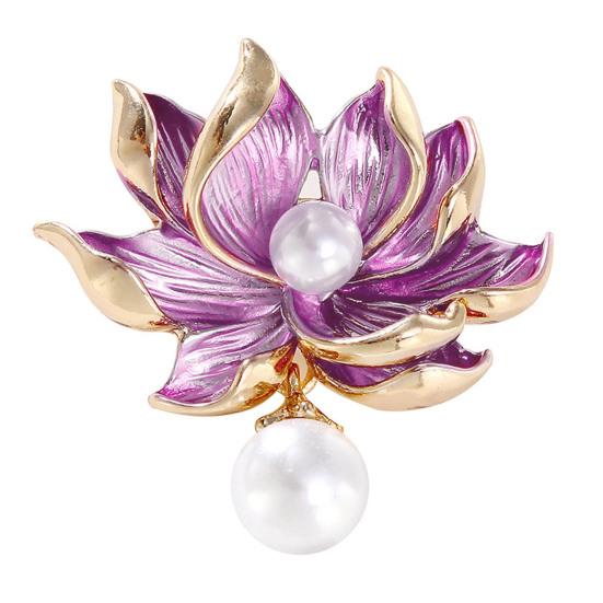 

Жіноча брошка у формі квітки лотоса Декор зі штучної перлини Контрастний колір Реалістична квітка Елітний розкішний жіночий вечірній одяг Шпилька Декор ювелірних виробів рожевий