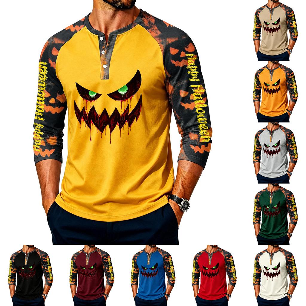 Men's Long Sleeve Shirt with Halloween Print Pattern for Casual Wear