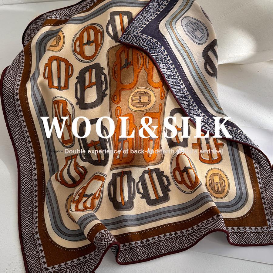 Italian Old Qian Style! Mulberry Silk Wool Scarf for Women Winter Autumn High-End Small Square Shawl