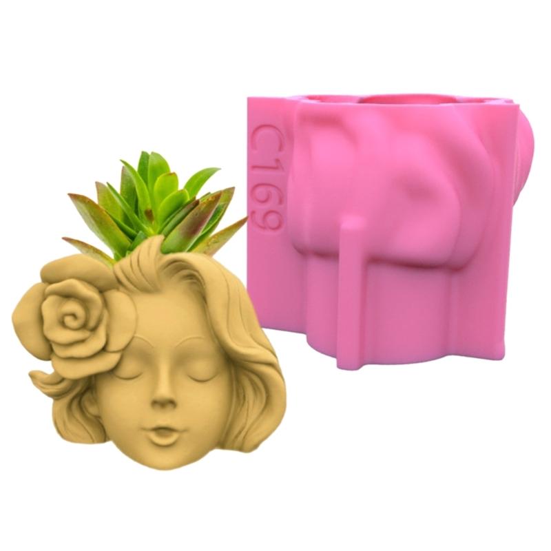 Rose Girl Concrete Silicone Pot Mold Succulent Flowerpot Clay Cement Plaster Molds DIY Home Garden Flower Pots Mould