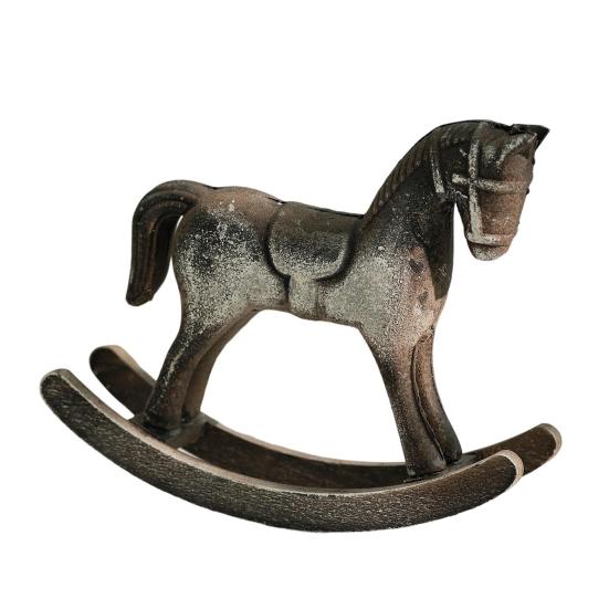 Yousheng Wooden Rocking Horse Figurine Vintage Wood Carving Pony Statue Sculpture Home Office Desktop Decoration Ornament