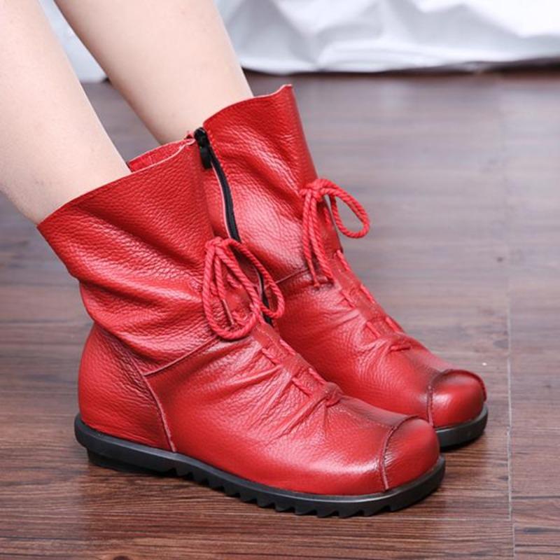 Genuine Leather Women Boots with Fur Soft Cowhide Women's Winter Shoes Ankle Boots