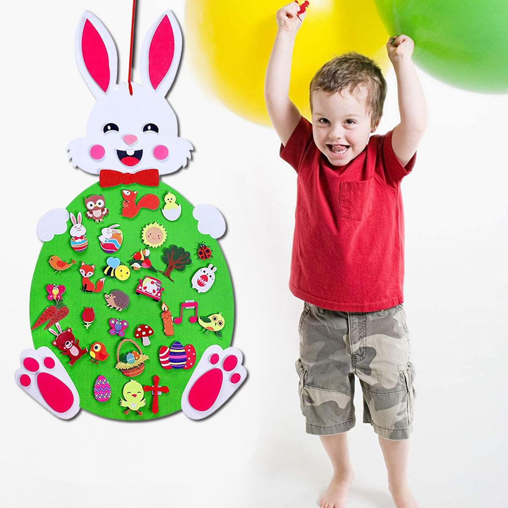 3.1ft Easter DIY Felts Bunny for Kids  Wall Hanging Decor with 47 Ornaments Gift