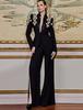 In Stock: 2025 European & American Fashion Beaded Jacket & Slit Flared Pants Set