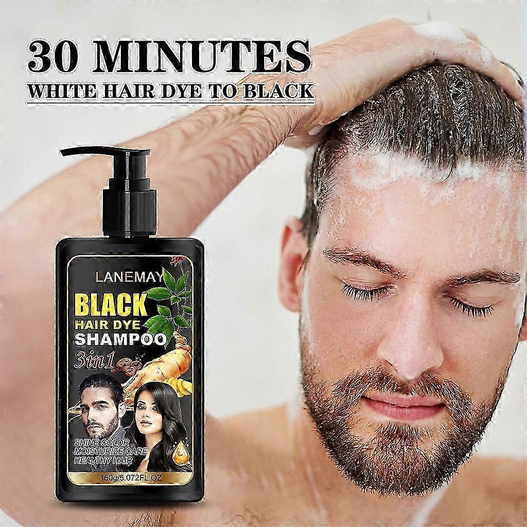 Herbal Black Hair Dye Shampoo 3 In 1 for Gray Hair, Instant Hair Color Shampoo for Women & Men, Black Hair Shampoo for Grey Coverage 150ML 25-26