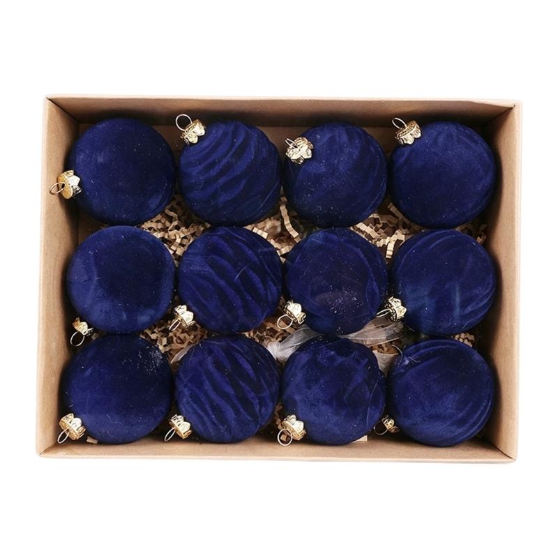 Set of 12 Hanging Pendant Christmas Tree Flocking Baubles Decorations Colorful Ornament for Indoor and Outdoor Use