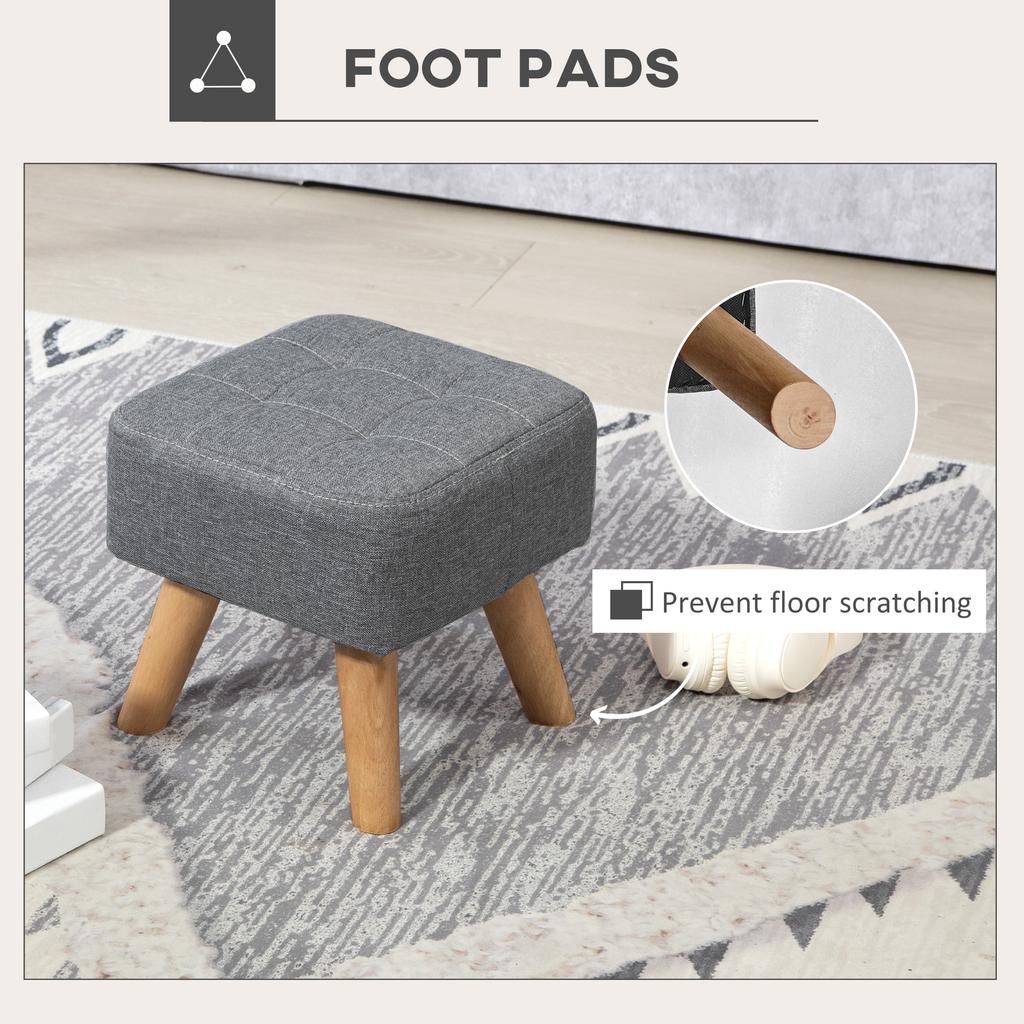 Linen Look Square Padded Footstool Grey