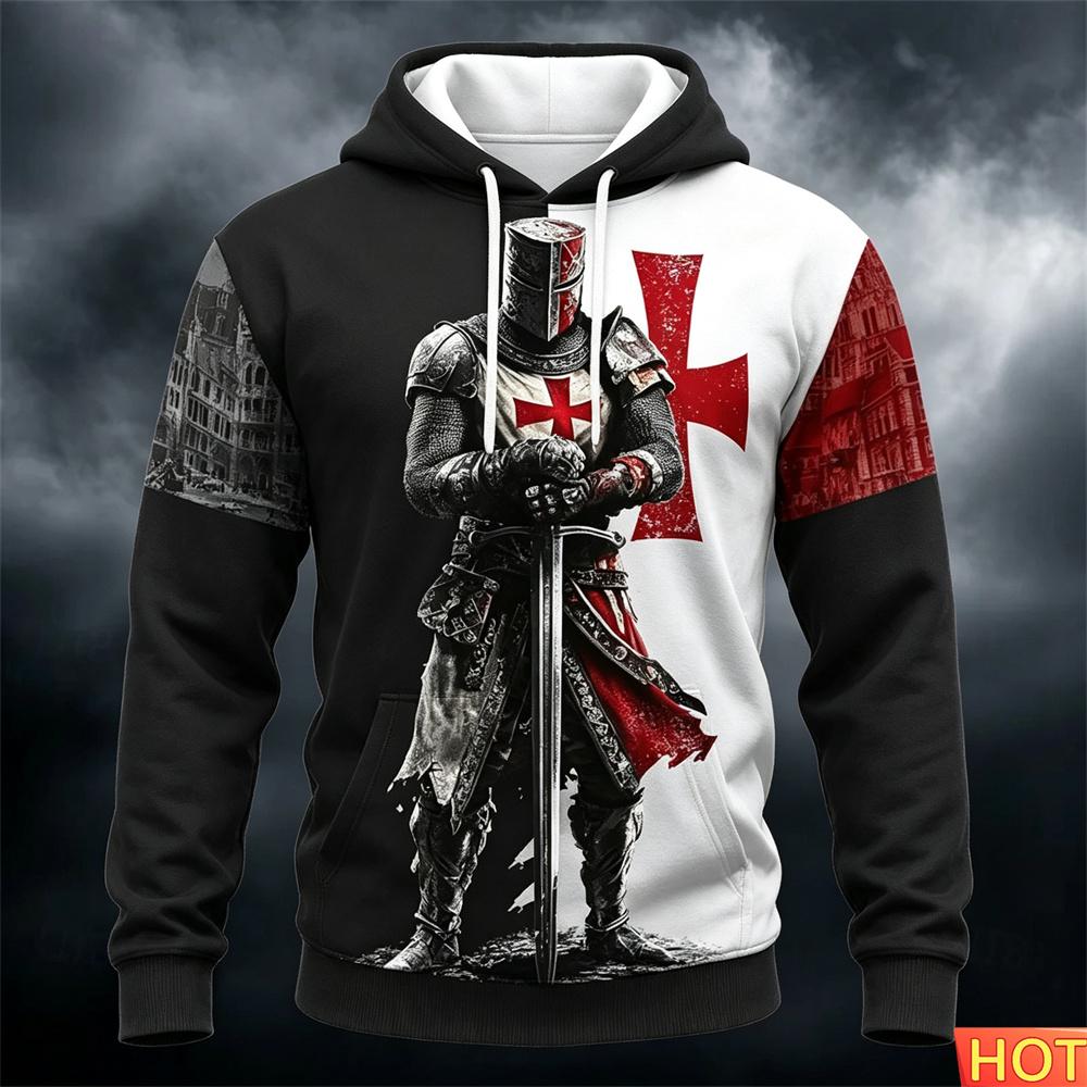 Autumn/Winter Men's Knight pattern Hoodie Men's Hooded Pullover Unisex Graphic hoodie Street Harajuku Clothing Casual pulloversUnisex Woman's