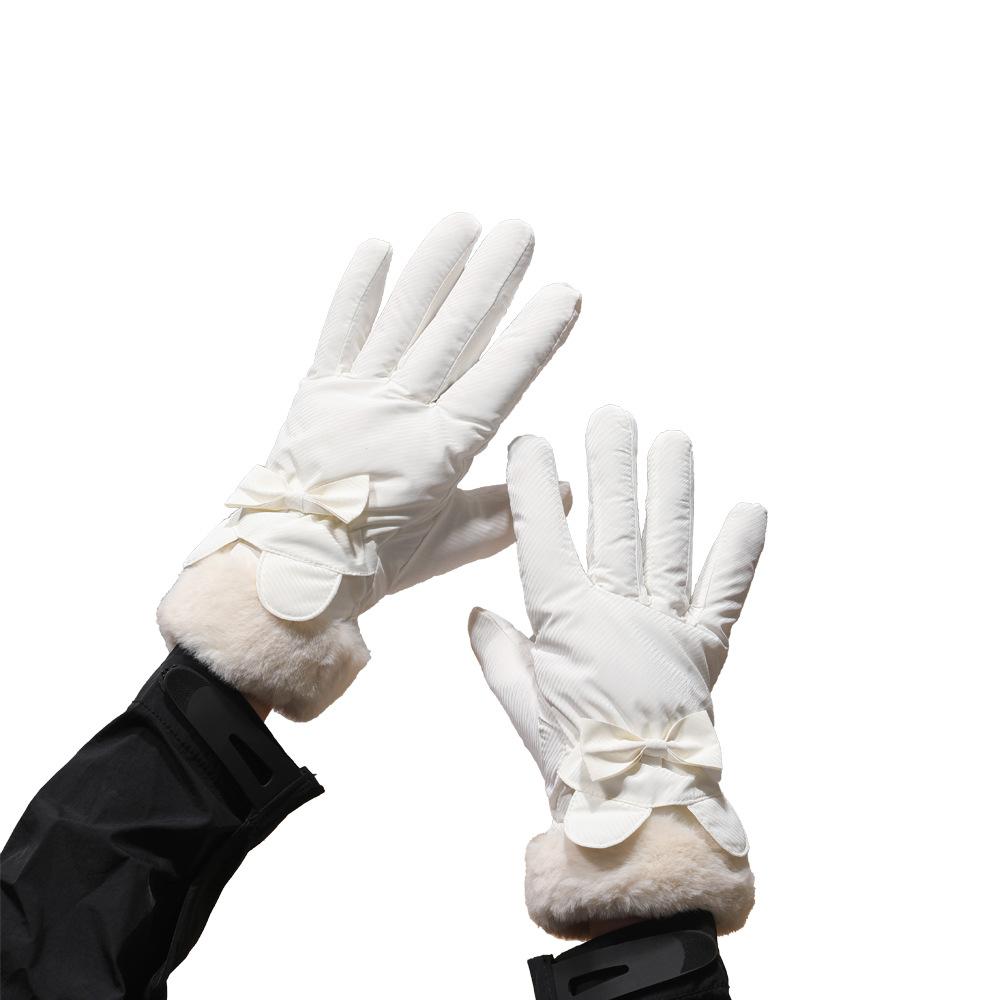 Warm Gloves for Women's Cold and Windproof Cute Bows Outdoor Riding Thickened Velvet Touch Screen Autumn and Winter Gloves