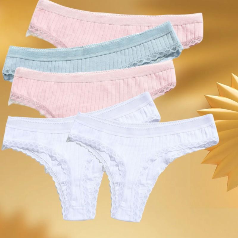 5PCS/Set Solid Color G-Strings Women Cotton Panties Sexy Lingerie Sports Striped Panty Low RiseThin Style Breathable Underpants