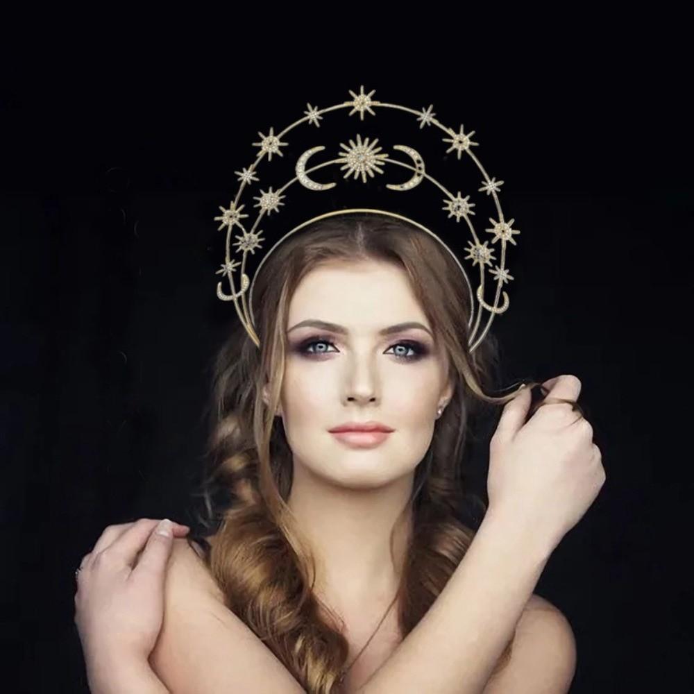 Rhinestones Crystal Goddess Crown Headband Gothic Wedding Bridal Headdress  Prom