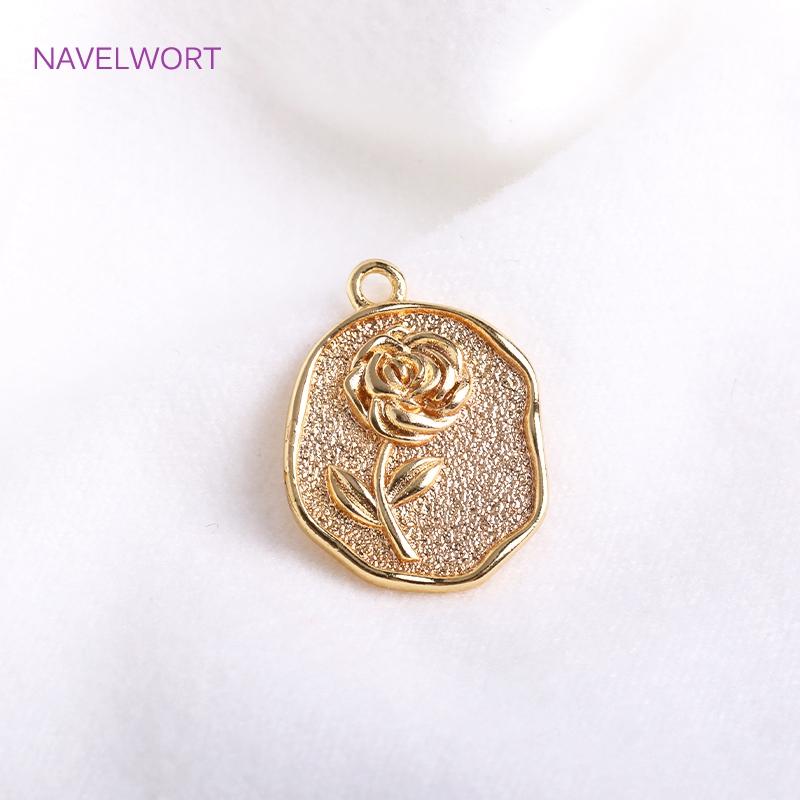 Trendy 14K Gold Plated Irregular Rose Charms High Quality Brass Metal Coin Pendants DIY Jewelry Materials Wholesale