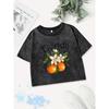 Y2K Cotton Crop Tops Women Fresh Oranges From Florida Prints Washed T-Shirts Fit O-Neck Streetwear Street Clothes