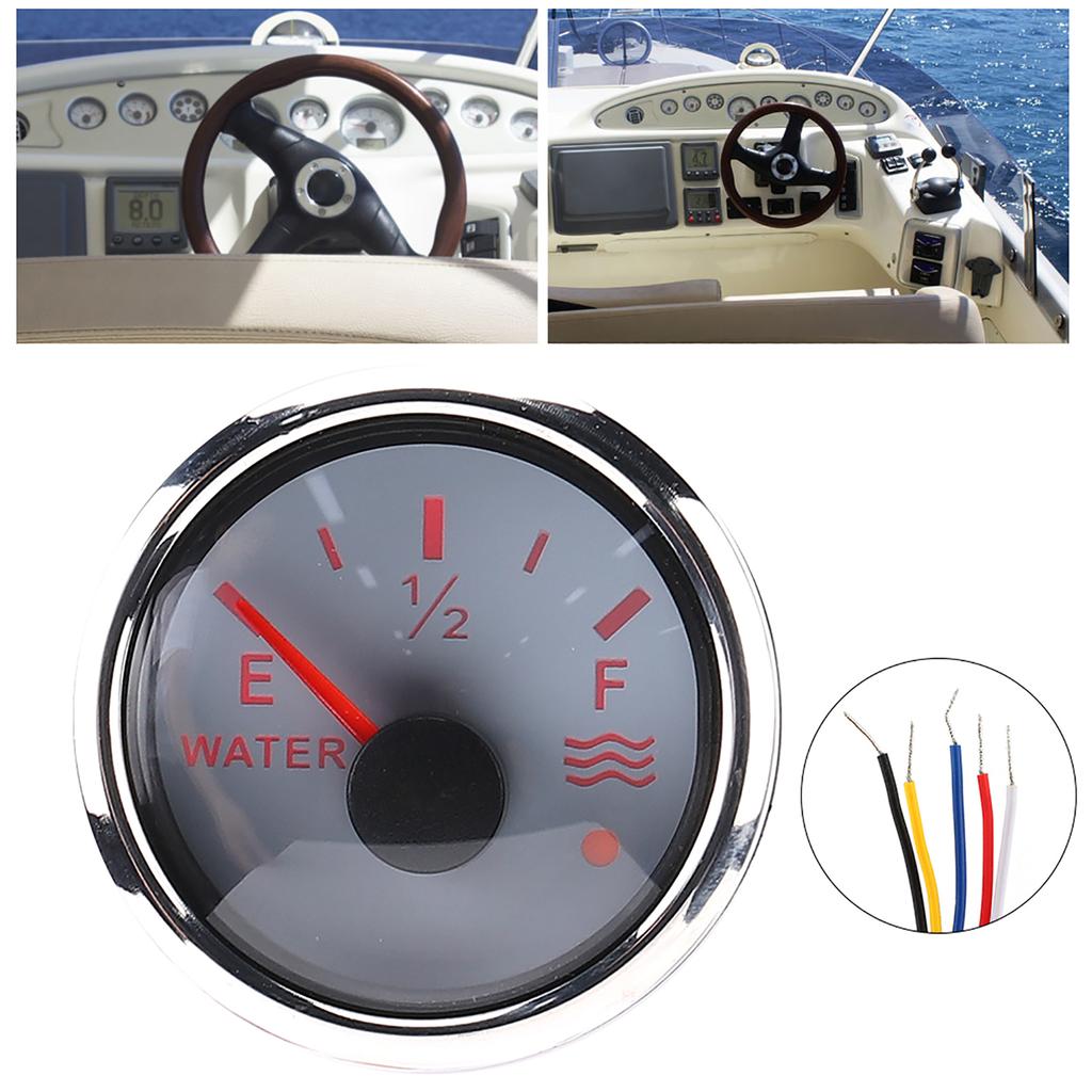 52mm 2in Water Level Gauges 9‑32V DC Smart Alarm for Marine Boat RV 0‑190ohm European Sensor Blanc