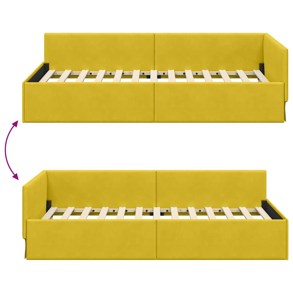 L Shaped Bed Frame with Headboard Yellow 80 Cm X 200 Cm Velvet
