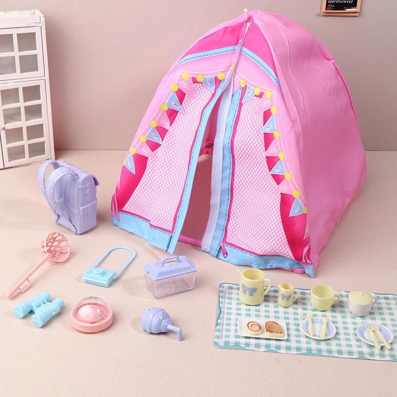 Casa de Muñecas 1/12 Kit de Camping de Tienda Simulada Decoración de Picnic al Aire Libre para Casa de Muñecas Micro Escena Accesorios de Foto Juguetes de Simulación
