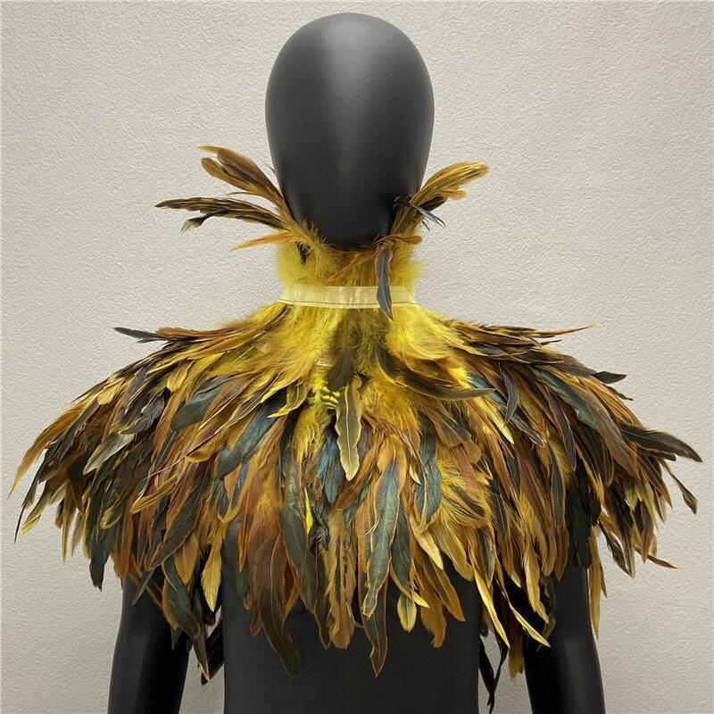 Gothic Feather Shawl with Rooster and Chicken Feather Accents - Halloween Masquerade Accessory