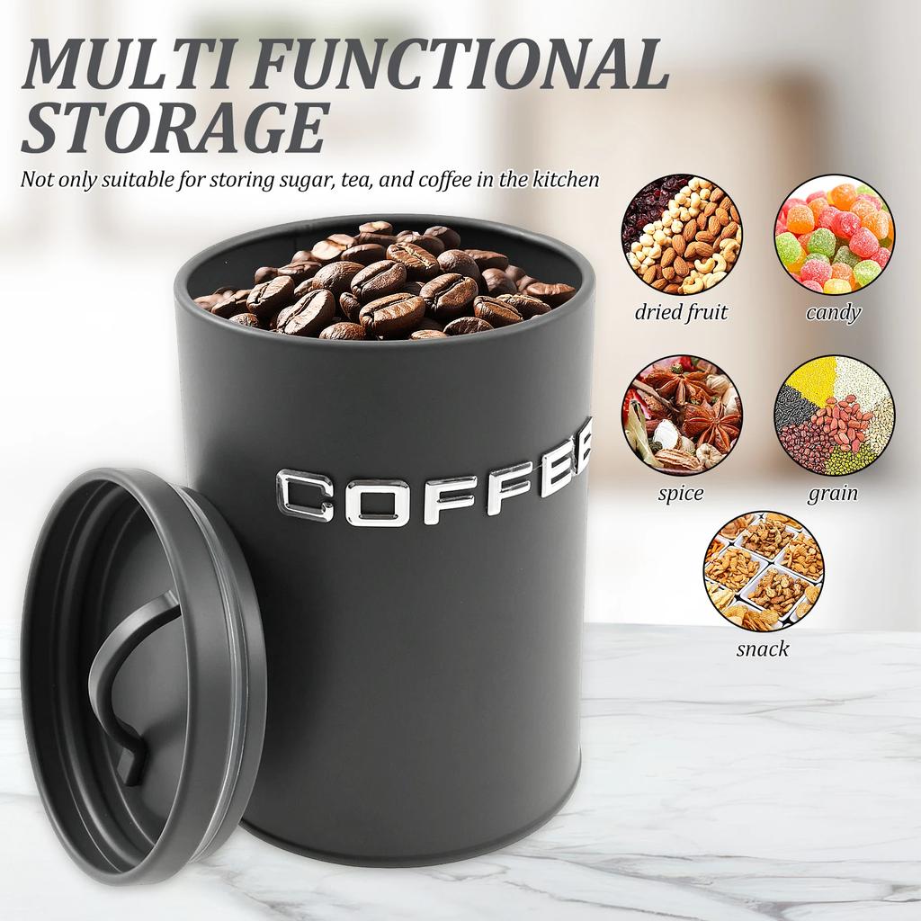 3 Pcs Tea Coffee Sugar Canister Jar Metal Round Kitchen Container with Airtight Lid Moisture Proof Coffee Beans Storage Jar