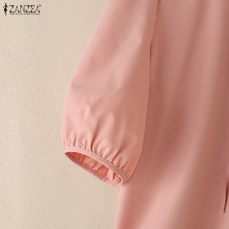 ZANZEA Women Casual Turn Down Collar Summer Short Sleeve Blouse