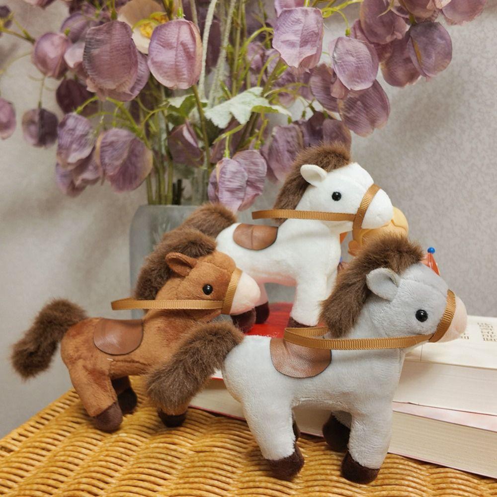 Chinese Style Cartoon Animal Stuffed Doll PP Cotton Chinese Horse Plush Keyring  Birthday Gift