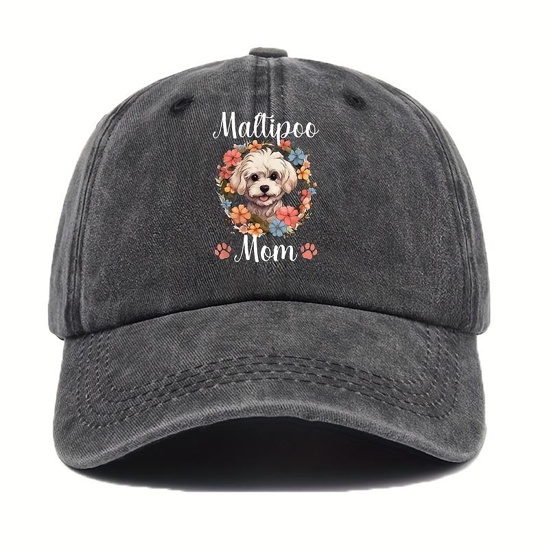 Maltipoo Mom Baseball Cap with Floral Dog Print Casual Cotton Adjustable Hat for Women Adults