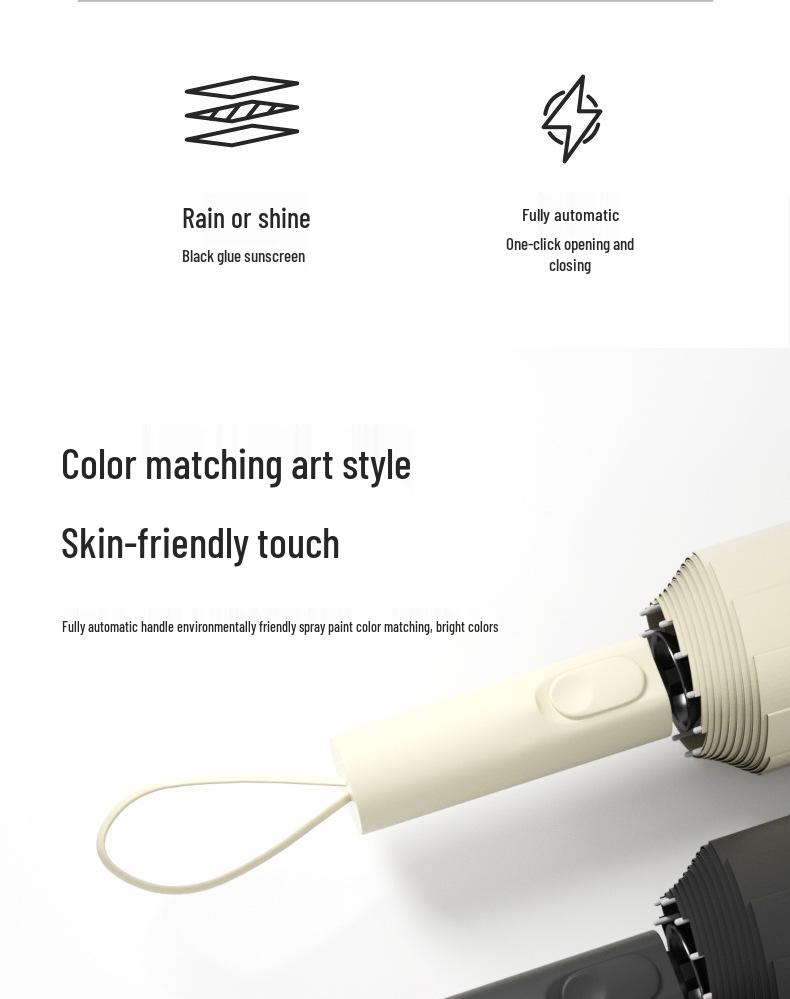 Automatic Stormproof 48-Rib Dual-Use Sun & Rain Folding Umbrella with Black Glue for Sunshade & Protection