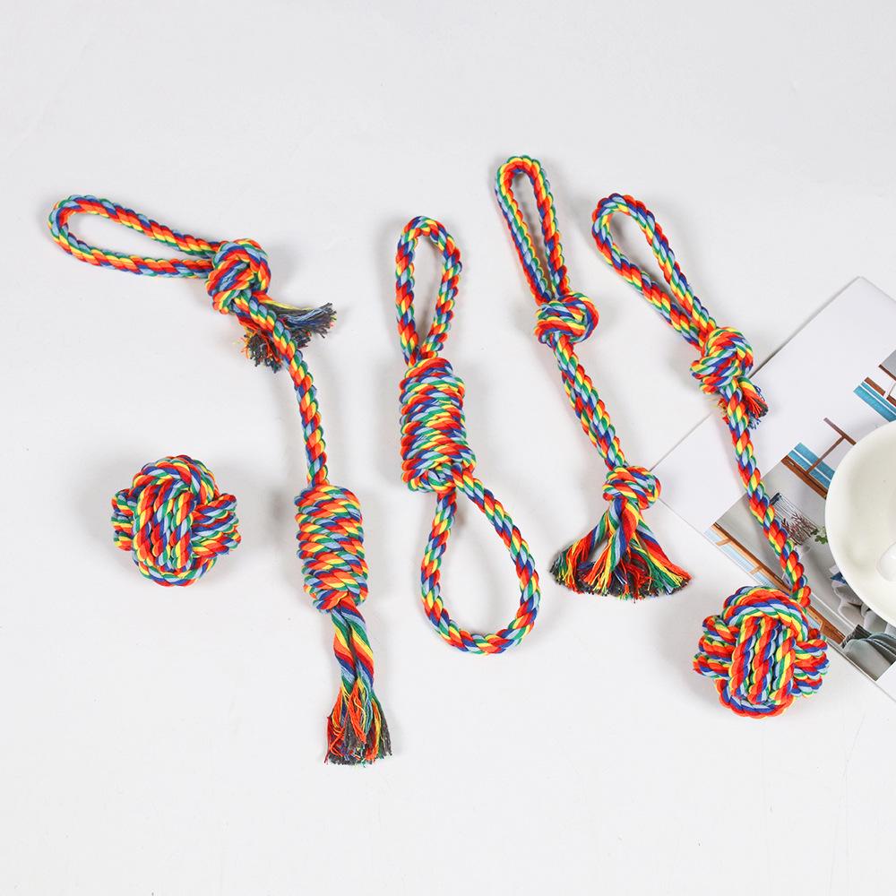Durable Rainbow Cotton Rope Dog Teething Toys - Knot Set