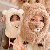 Adorable Animal Plush Hat Scarf One Piece Set for Women Korean Style Winter Fashion with Cozy Fleece Hooded Mask for Outdoors