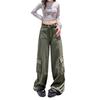 Plus Size High Waist Army Green Slimming Cargo Pants - 2025 Hip-Hiding Loose Straight Leg Jeans