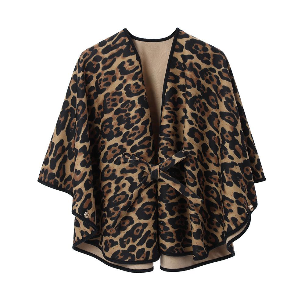 Women Leopard Print Cape Shawl With