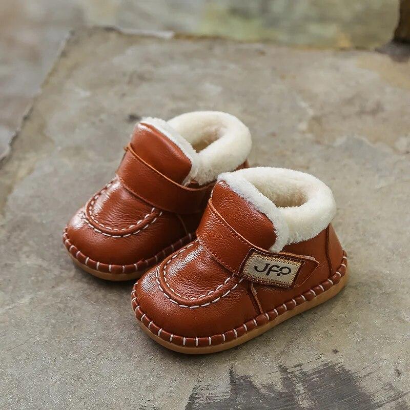 Infant Toddler Boots Winter Baby Girls Boys Snow Boots Warm Plush Soft Bottom Genuine Leather Outdoor Kids Children Shoes