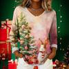 Women's Christmas Print Casual V-Neck Long Sleeve Top