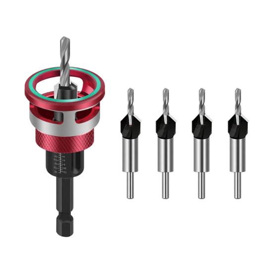 Countersink Drill Bit Set Adjustable Depth Stop Drill Bits Adjustable Hex Wrench Spiral Flute HSS M2 High Speed Steel 4-Edge Drill Bits