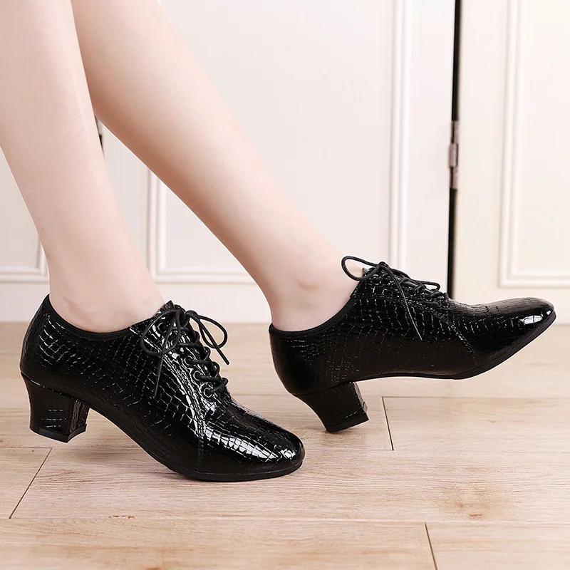 XIHAHA Women High-heeled Shoes Latin Dance Shoes Female Head Layer Cowhide Stone Pattern Sole Ballad Ballroom Jazz Woman Shoes
