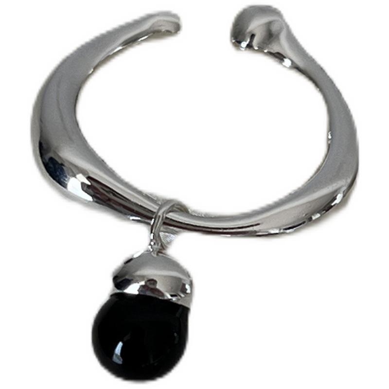 Elegant Black Bead Open Ring for Women - Simple Fashionable Statement Index Finger Jewelry