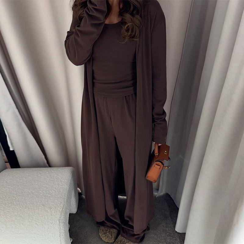 New European and American Women Clothes Vest Long Sleeve Outerwear Wide Leg Pants Temperament Commuter Set