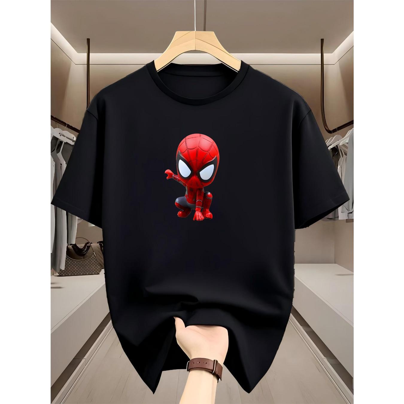 2026 Summer Short sleeved Men s T-shirt Loose Youth Versatile Trendy Round Neck Half Sleeve Simple spider S