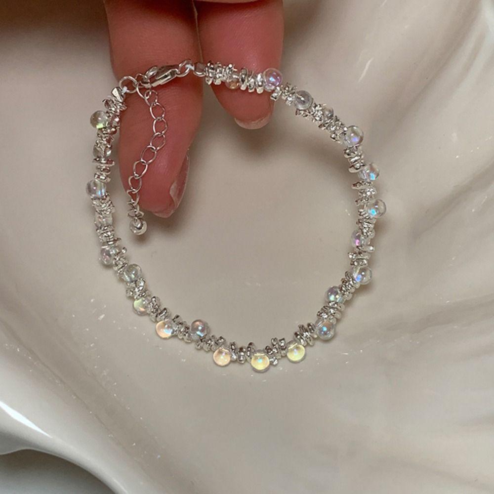 Waterproof Colorful Crystal Lucky Bracelet Rainbow Candy Beads Bangle  Friends Birthday Gift