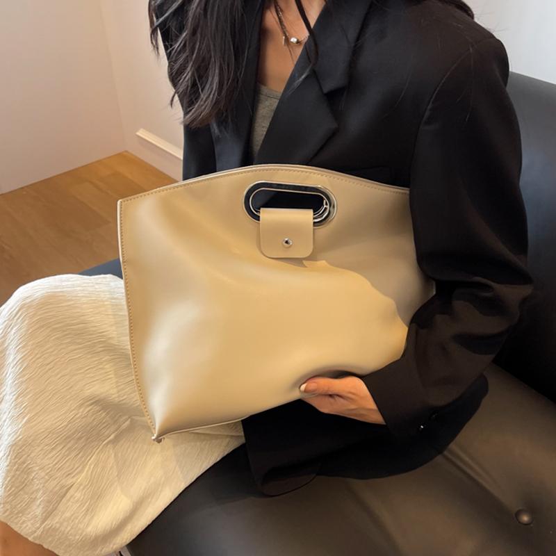 Yogodlns Geantă din piele PU de culoare solidă pentru moda femeilor, geantă de mână de mare capacitate pentru navetă la serviciu, geantă tip plic, geantă tote