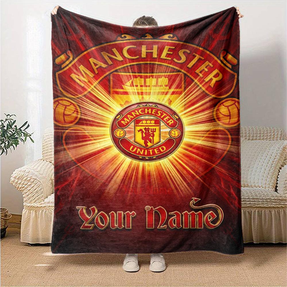 Name Custom Manchester United Fc Print Flannel Blanket High Quality Warm Comfortable Cover for All Seasons Perfect for Gifts Home Decor