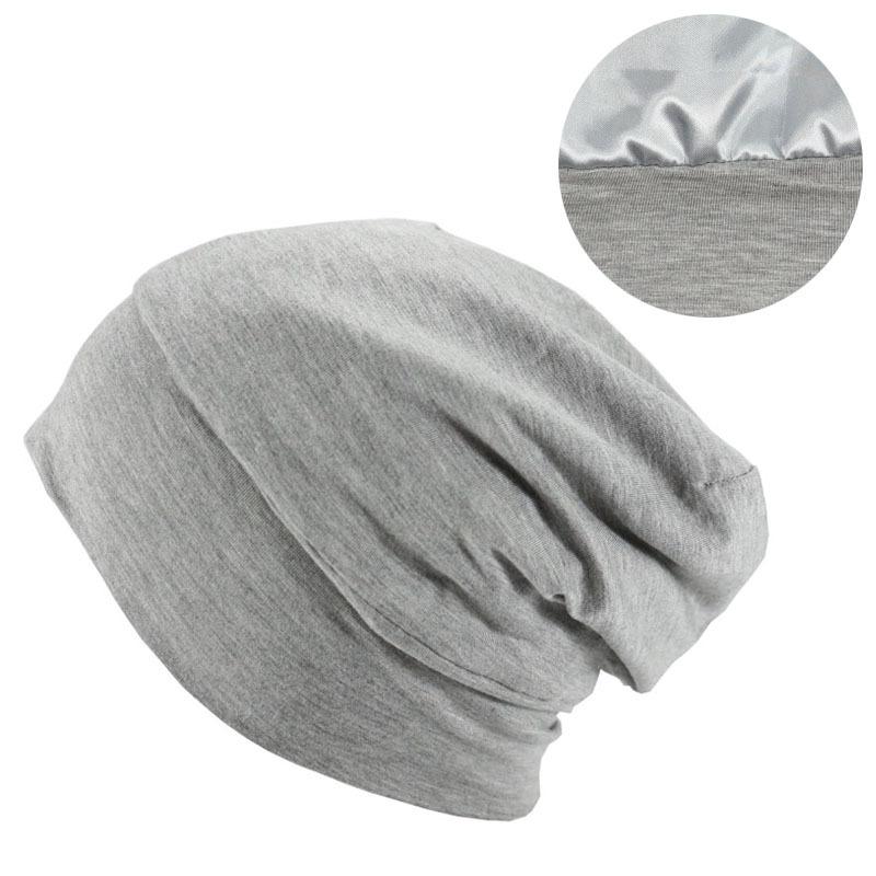 Baotou hat for men, bamboo fiber elastic cotton pullover hat, female chemotherapy cap, satin-lined double-layer nightcap, hair care cap.