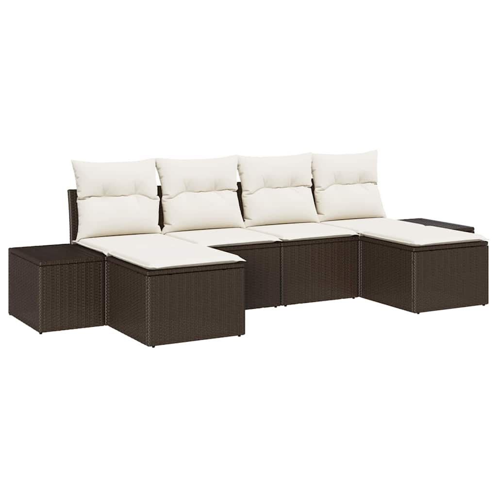6 Piece Brown Garden Sofa Set with Cushions