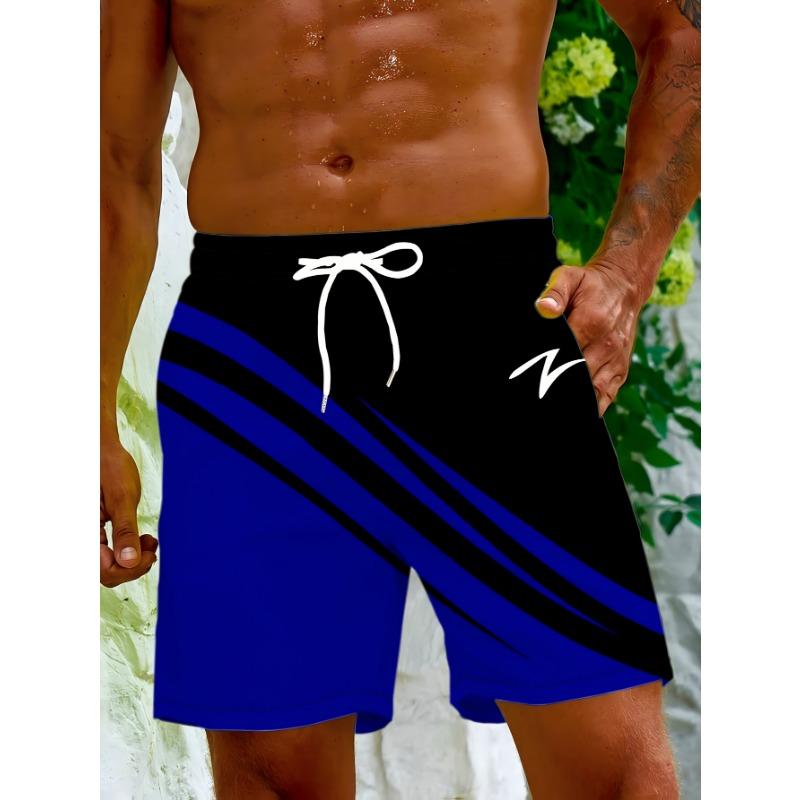 Men's Outdoor Beach Shorts, Hawaiian Style Trendy Contrasting Stripes
